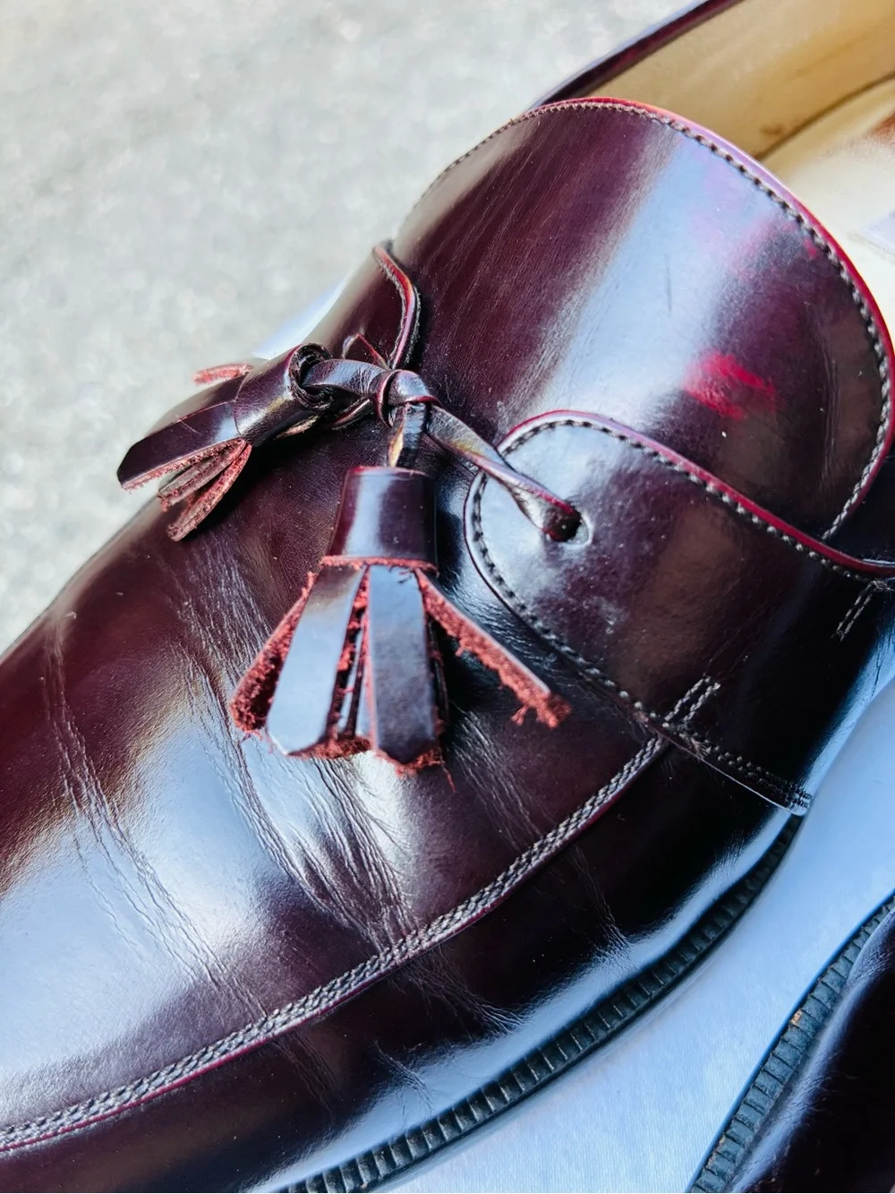 Mezlan Havana Burgundy Tassel Loafers, Size 11.5